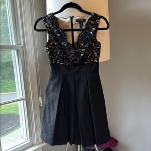 White House Black Market Black and Cream Lace Mini Dress with detachable belt